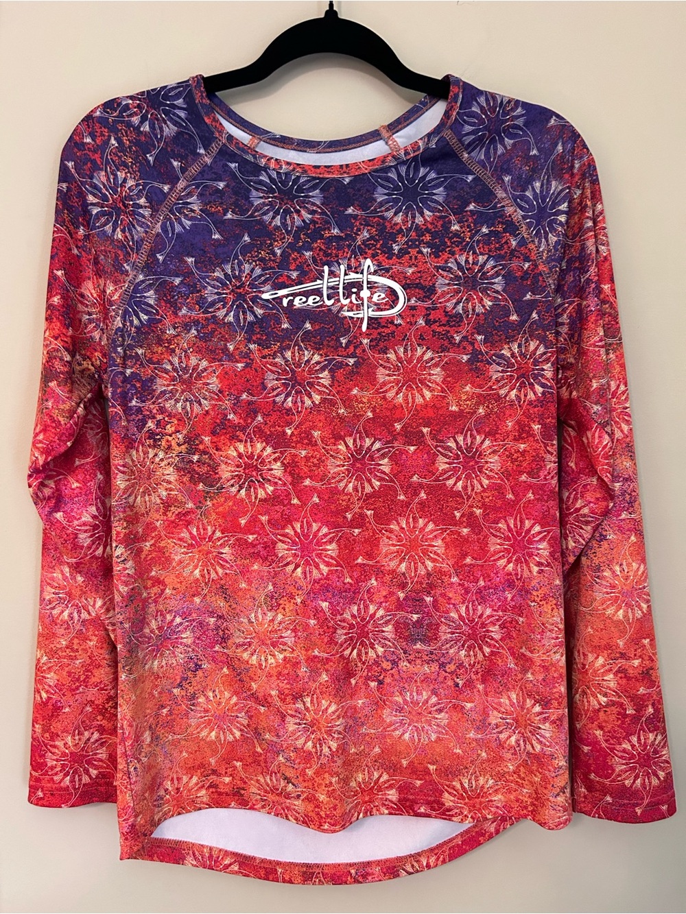 Reel Life Women's UPF 50+ Sun Ray Defender Long Sleeve Tee Large Orange Ombré